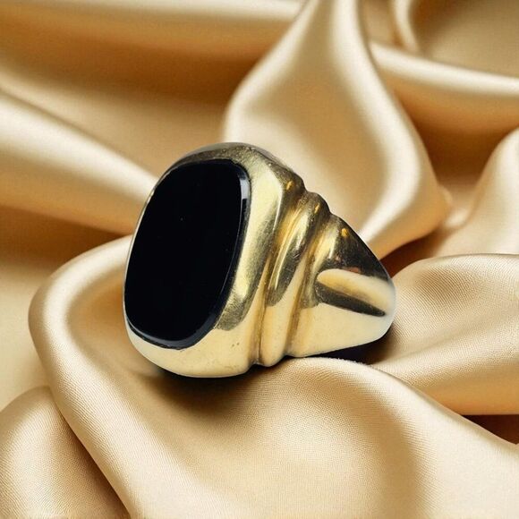 VINTAGE- 10K Gold- Black Onyx Ring -Size 10.5- Mens Signet Ring -Cigar Ring -7g - Picture 1 of 16